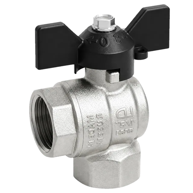 Кран шаровой латунь никель угловой Pride ВР бабочка черная LD